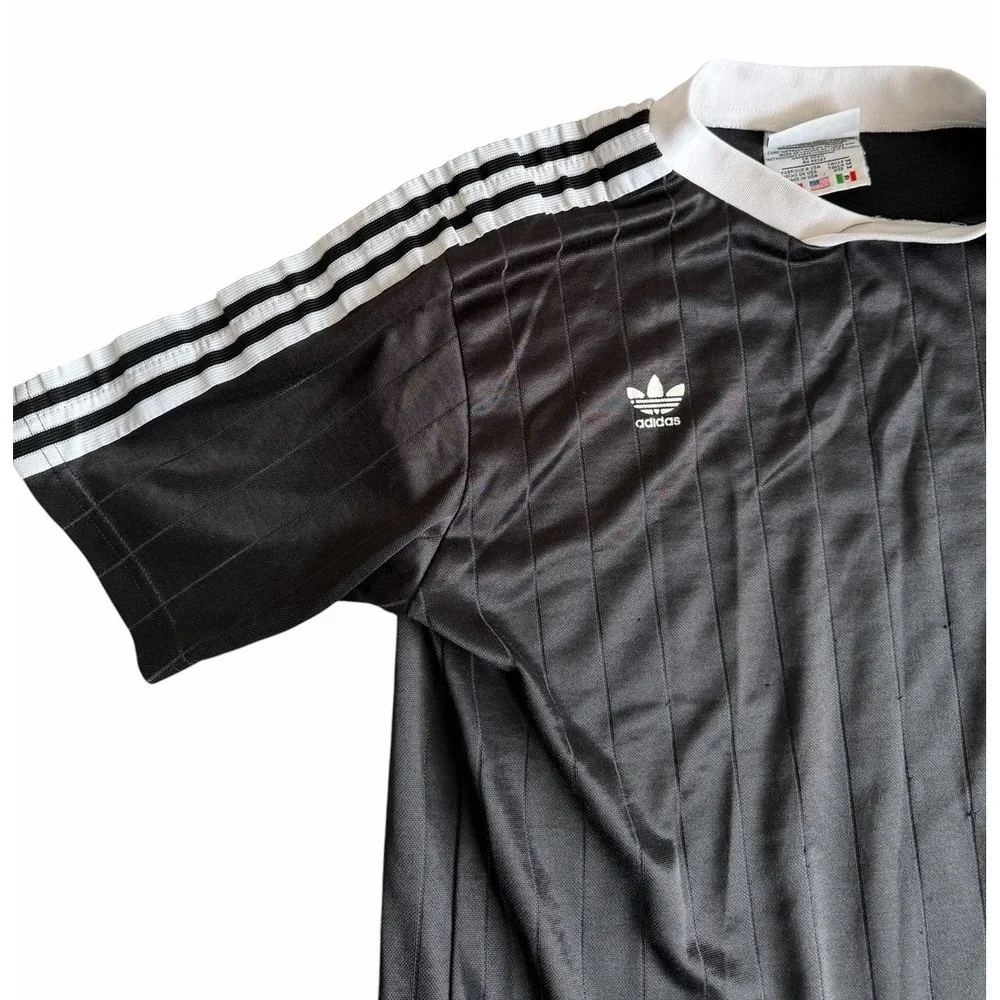 Vintage Adidas Trefoil Soccer Jersey Shirt Black White Striped Size M USA Made